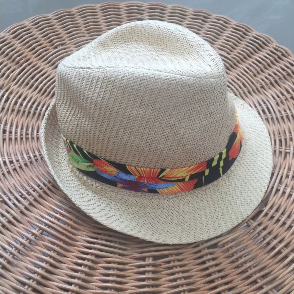 Tropical print woven fedora